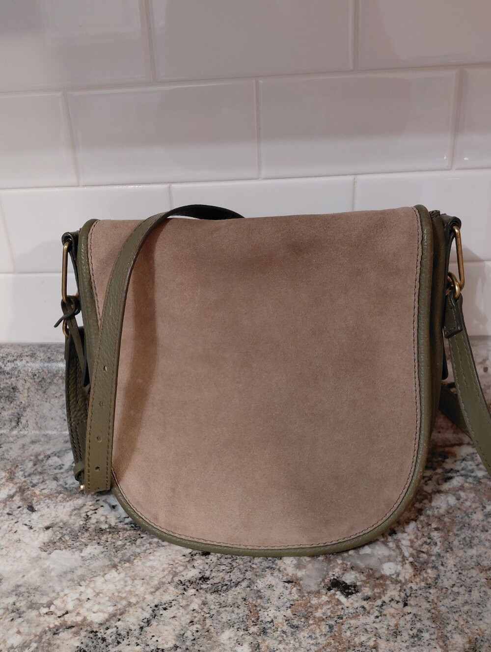 Fossil Suede & Leather Rumi Crossbody Bag Purse In Olive Green